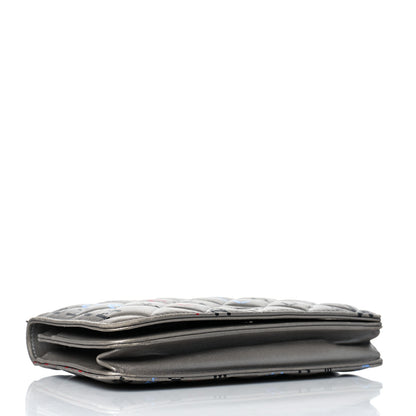 Chanel Metallic Lambskin Quilted Data Center Wallet On Chain WOC Silver 4 of 11