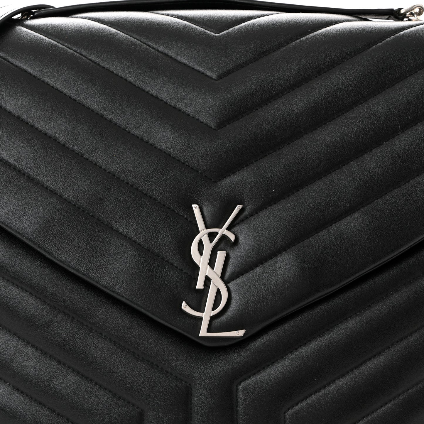 Calfskin Y Quilted Monogram Large Loulou Chain Satchel Black