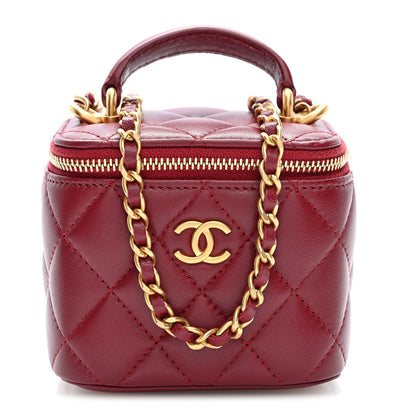 Chanel Lambskin Quilted Mini Top Handle Vanity Case With Chain Burgundy 1 of 10