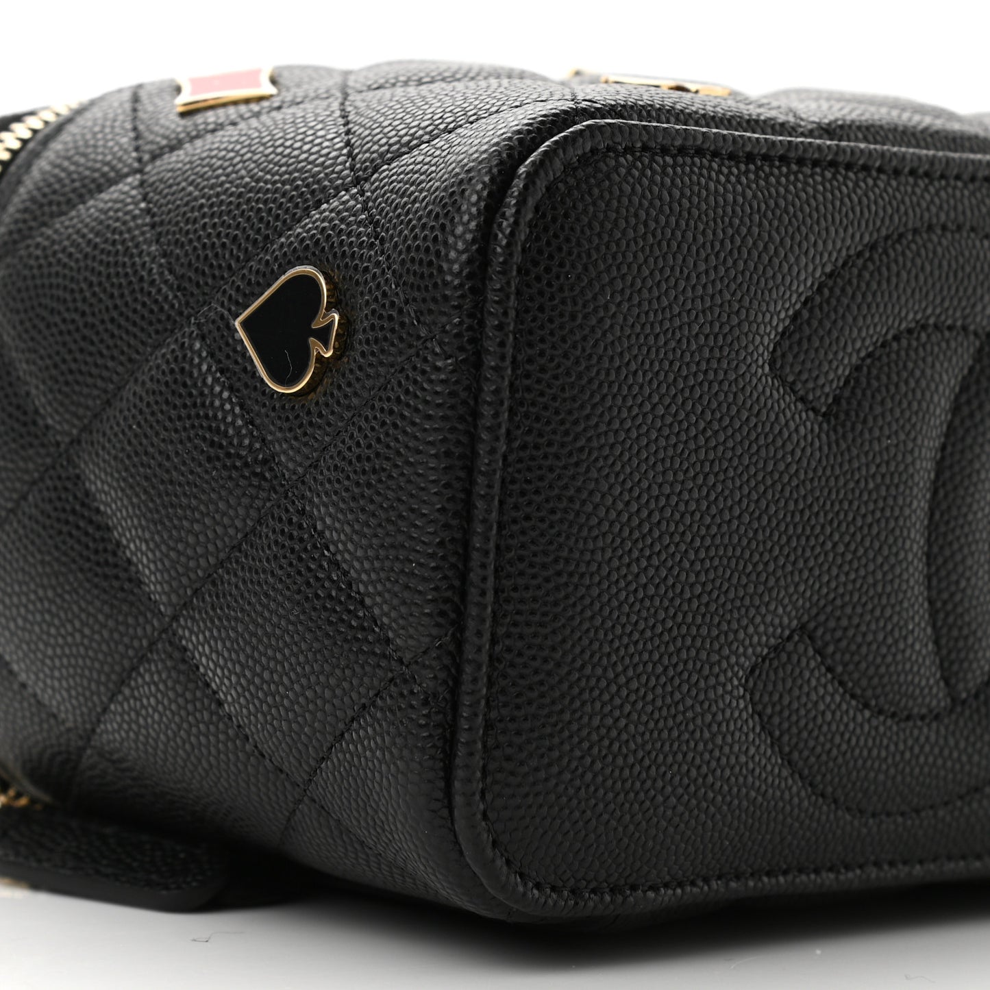 Caviar Quilted Enamel Coco Casino Small Vanity Case With Chain Black