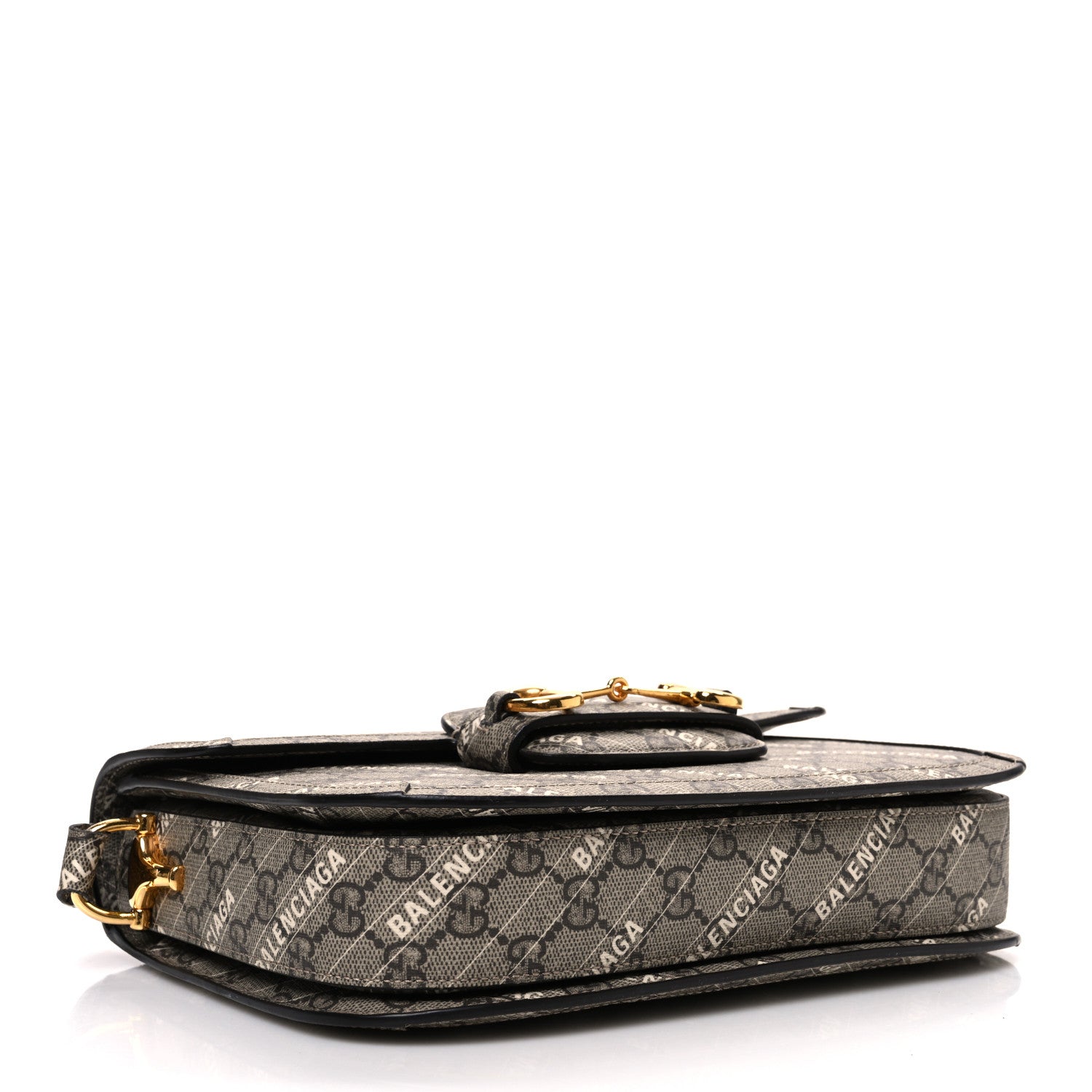 Gucci X BALENCIAGA GG Supreme Monogram Logo Print Horsebit 1955 Shoulder Bag Beige Ebony 4 of 10