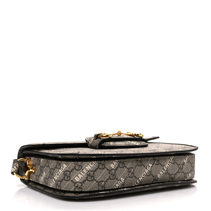 Gucci X BALENCIAGA GG Supreme Monogram Logo Print Horsebit 1955 Shoulder Bag Beige Ebony 4 of 10
