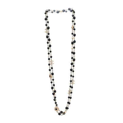 Chanel Pearl Beaded Crystal CC Long Necklace Gold Black 3 of 5