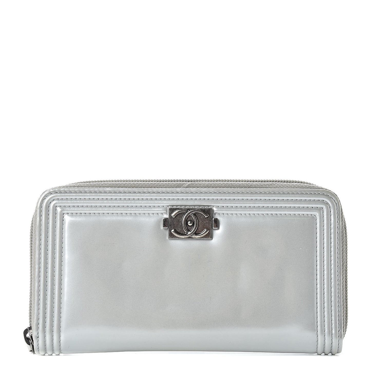 Glazed Calfskin Boy Zip Around Wallet Silver