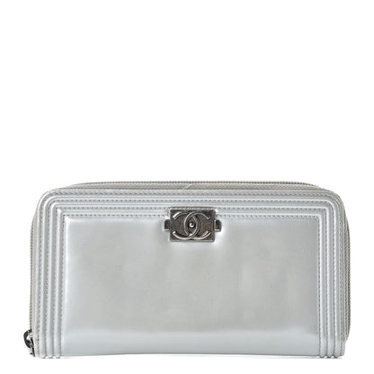 Chanel Glazed Calfskin Boy Zip Around Wallet Silver 1 of 9