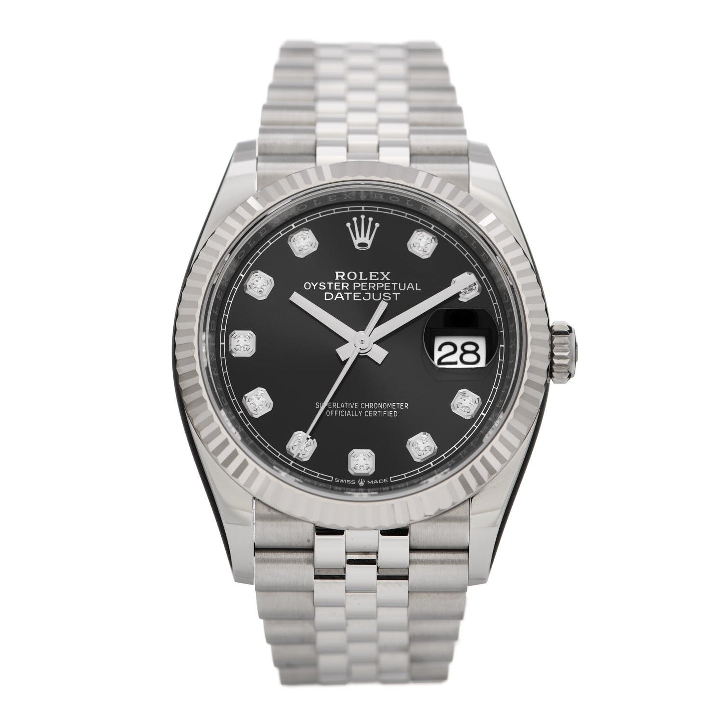 Stainless Steel 18K White Gold Diamond 36mm Oyster Perpetual Datejust Watch Black 126234