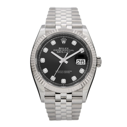 Rolex Stainless Steel 18K White Gold Diamond 36mm Oyster Perpetual Datejust Watch Black 126234 1 of 5