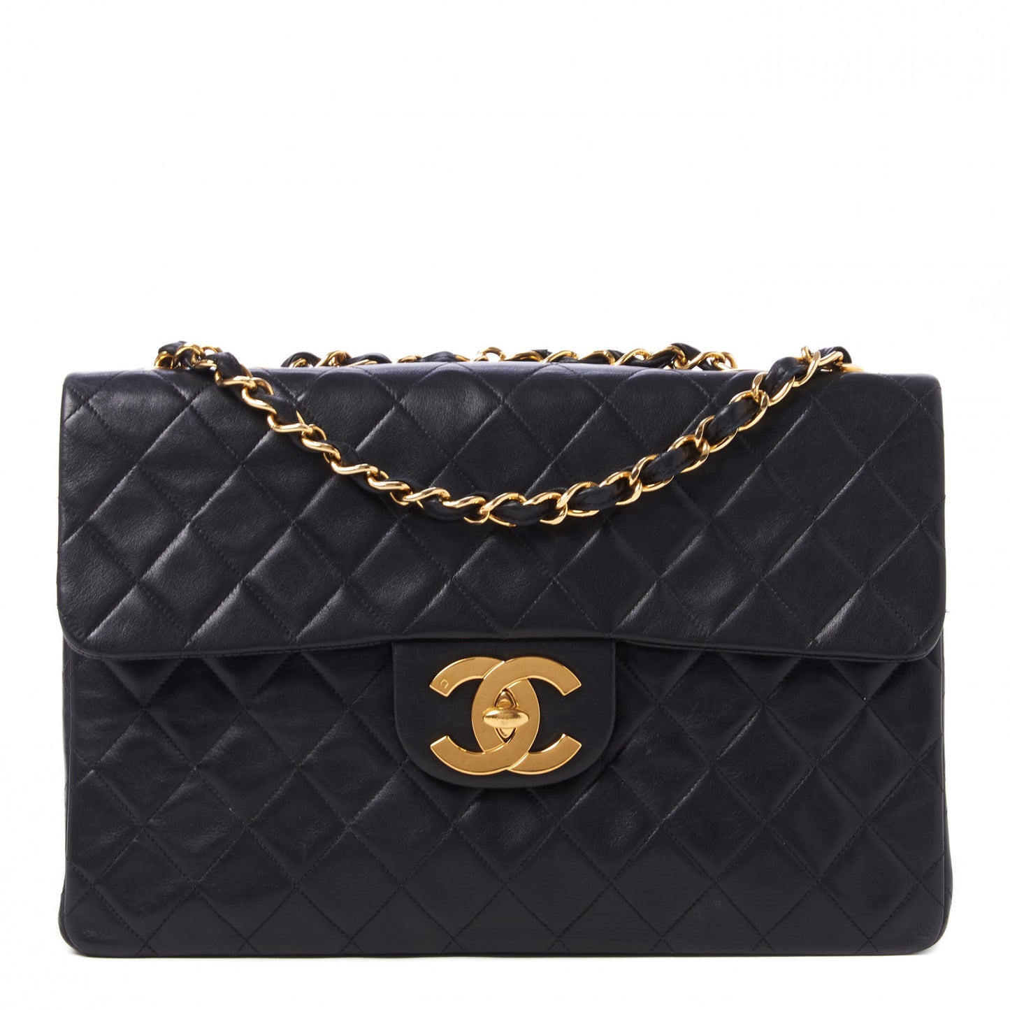 Lambskin Quilted XL Jumbo Single Flap Black