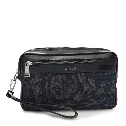 Versace Fabric Jacquard Calfskin Barocco Wristlet Pouch Black 1 of 7