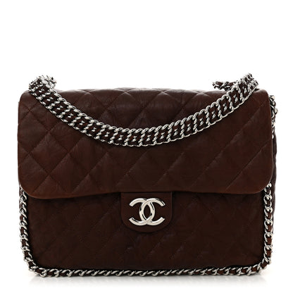 Chanel Washed Lambskin Quilted Chain Around Maxi Flap Dark Brown 1 of 10