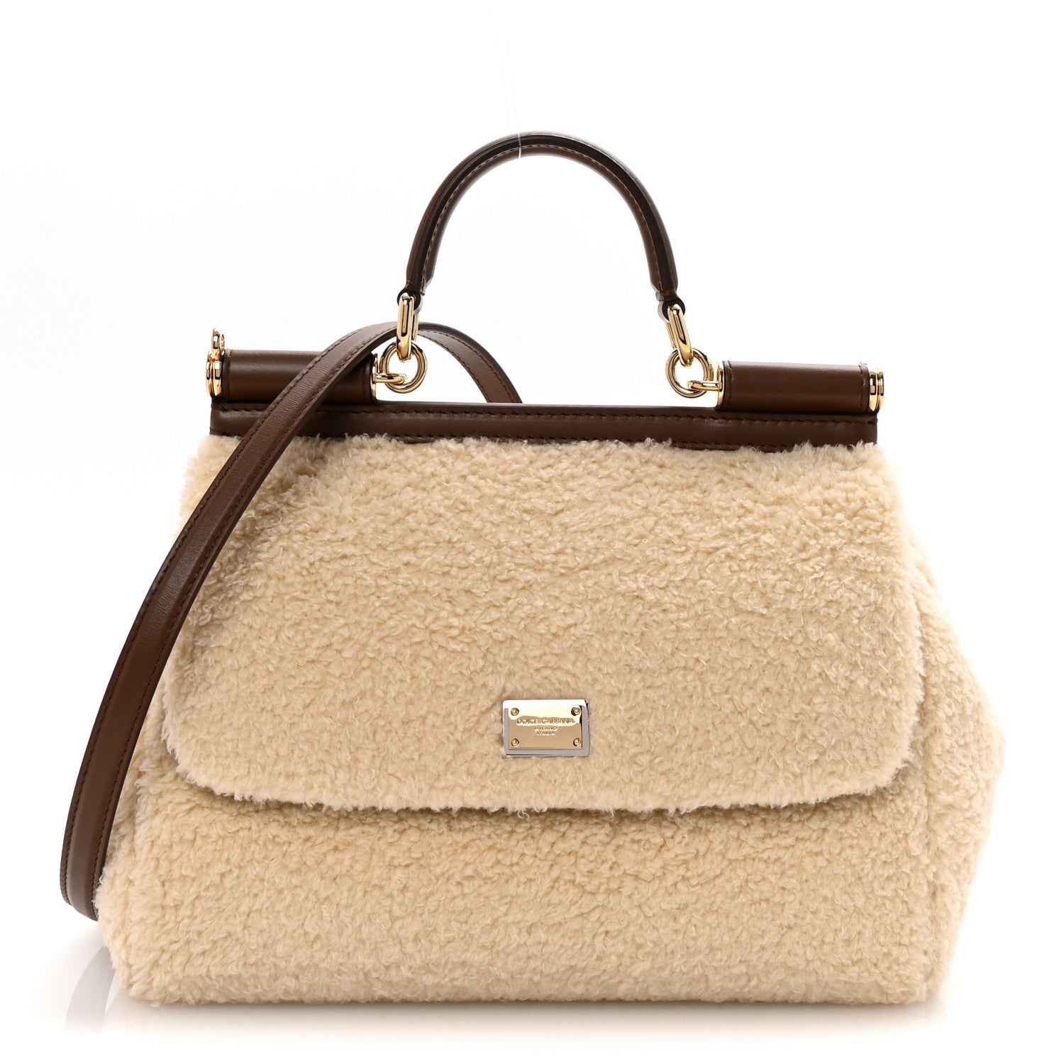 Dolce & Gabbana Faux Fur Vitello Medium Miss Sicily Satchel Caffe Latte Marrone 1 of 9