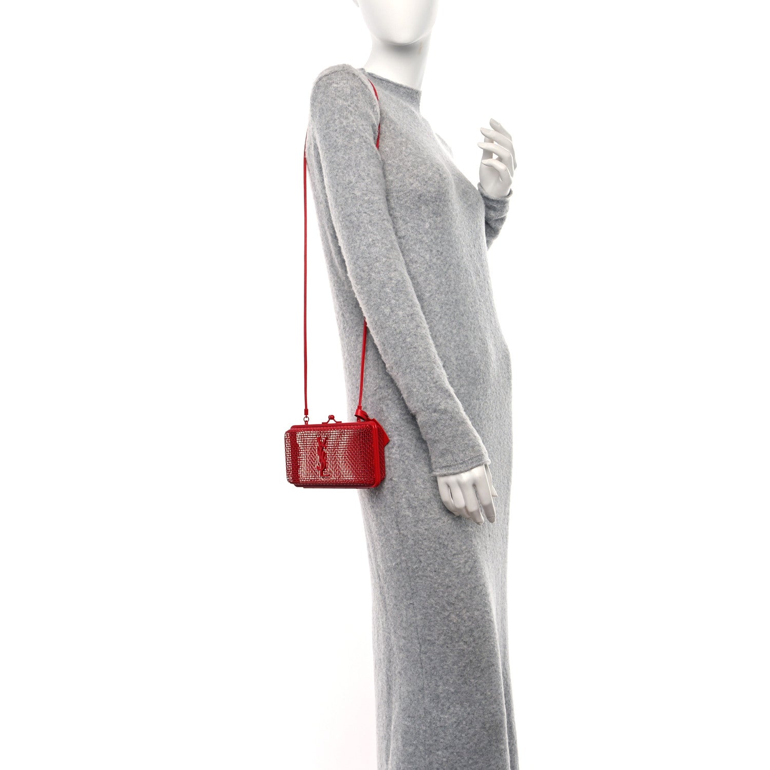 Saint Laurent Brass Lambskin Monogram Cassandre Cage Bag Rouge Flamme 2 of 9