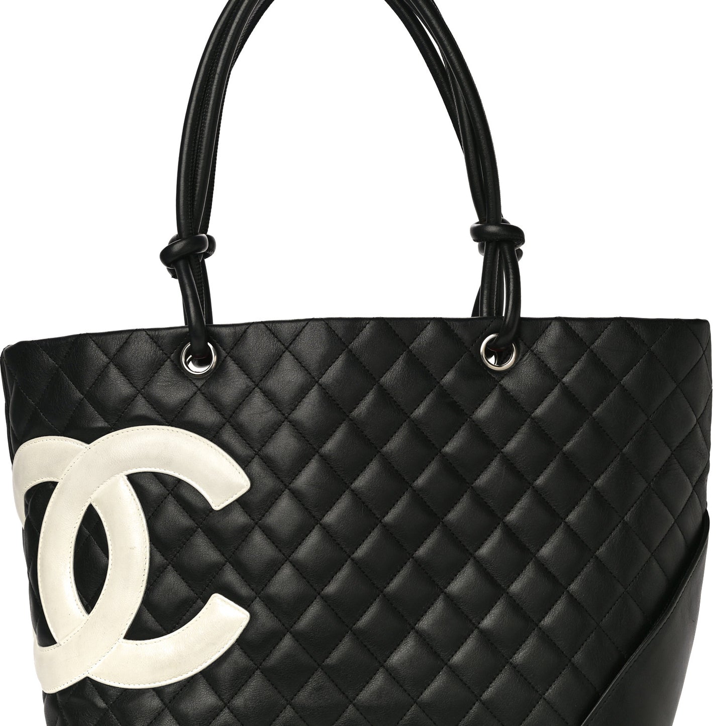 Calfskin Quilted Large Cambon Tote Black White