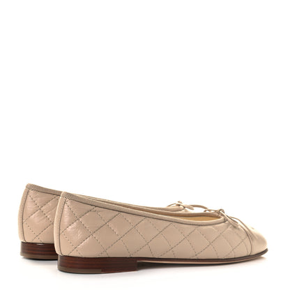 Chanel Aged Calfskin Quilted CC Cap Toe Ballerina Flats 37 Beige 4 of 8