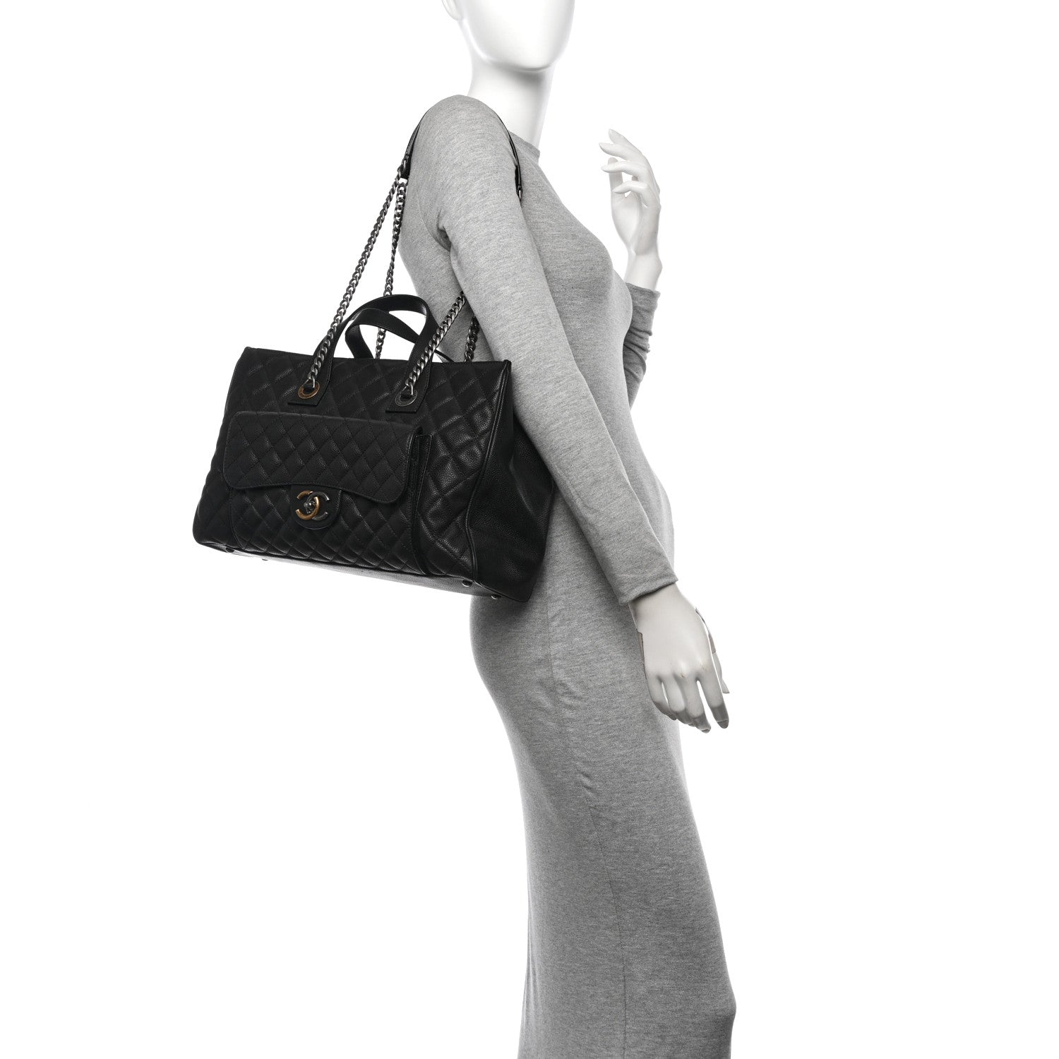Chanel Caviar Quilted Large Casual Pocket Tote Black 2 of 11