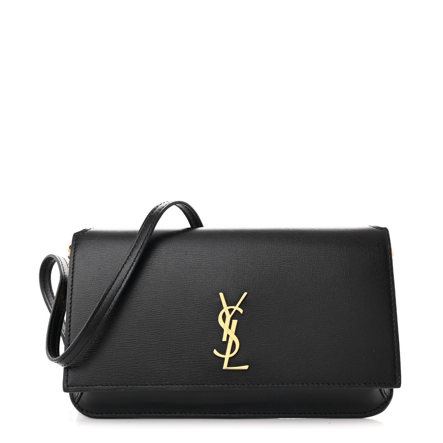 Saint Laurent Grained Calfskin Monogram Phone Holder Crossbody Black 1 of 12