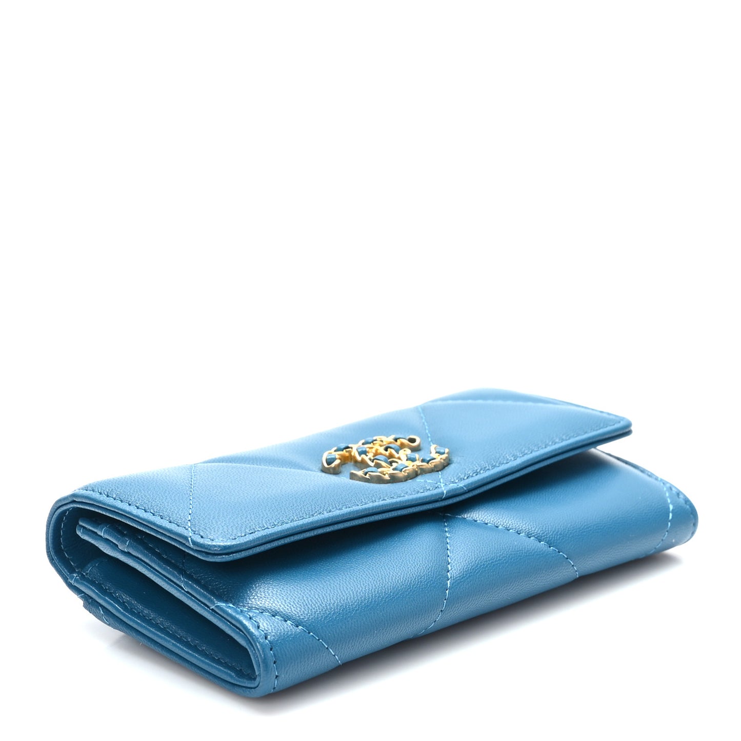 Lambskin Quilted Chanel 19 Flap Wallet Blue