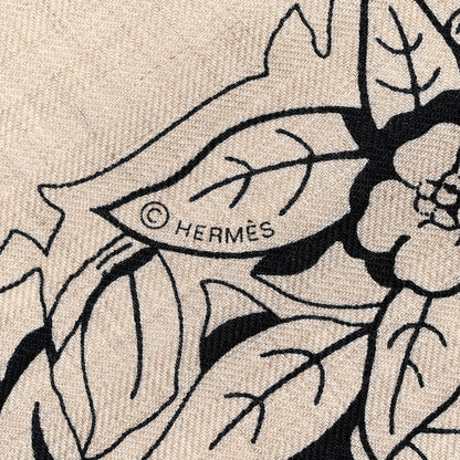 Hermes Cashmere Silk Jungle Love Tattoo Shawl 140 Natural Bleu Black 5 of 5