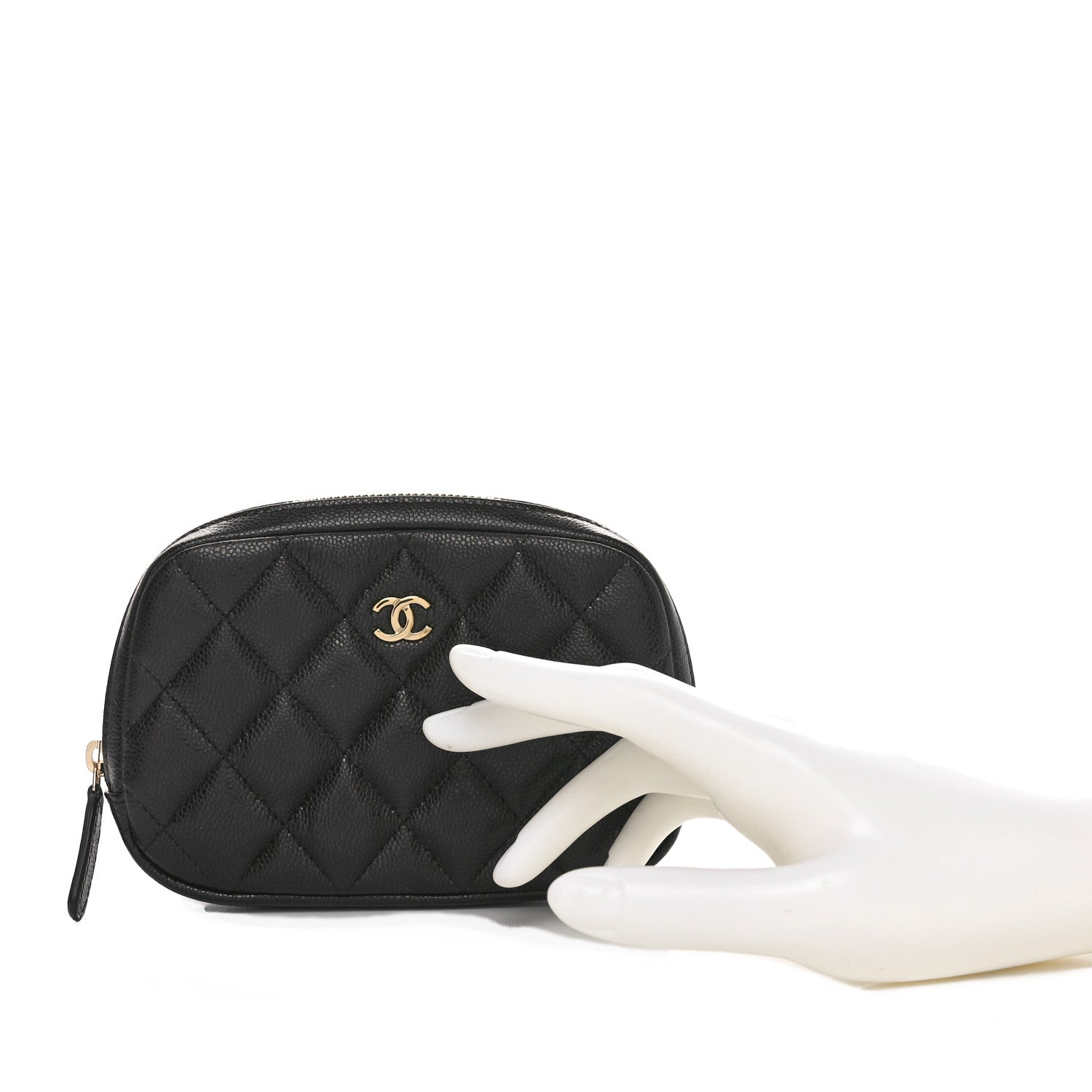Chanel Caviar Quilted Small Curvy Pouch Cosmetic Case Black 2 of 10