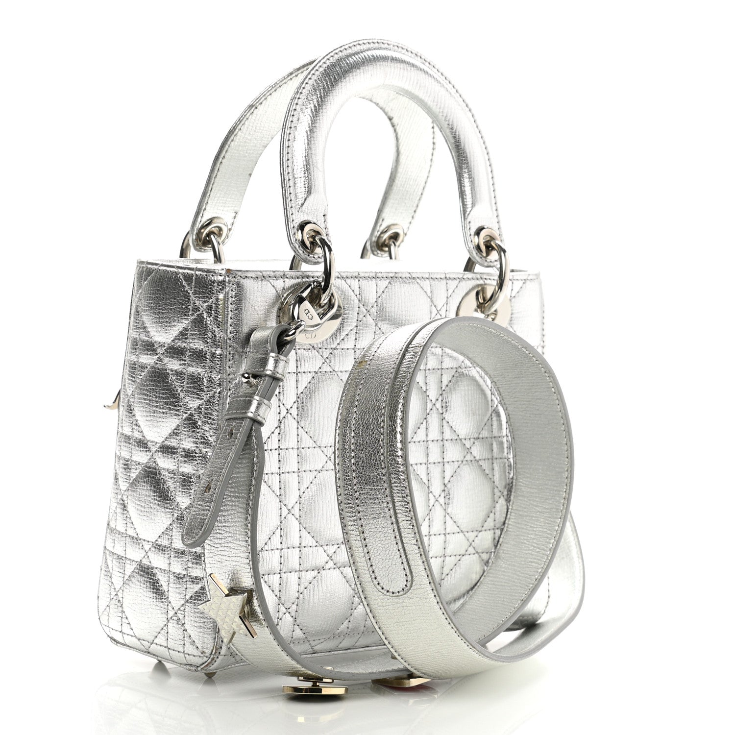 Christian Dior Metallic Grained Calfskin Cannage Small Lucky Badges My Lady Dior Silver 3 of 12