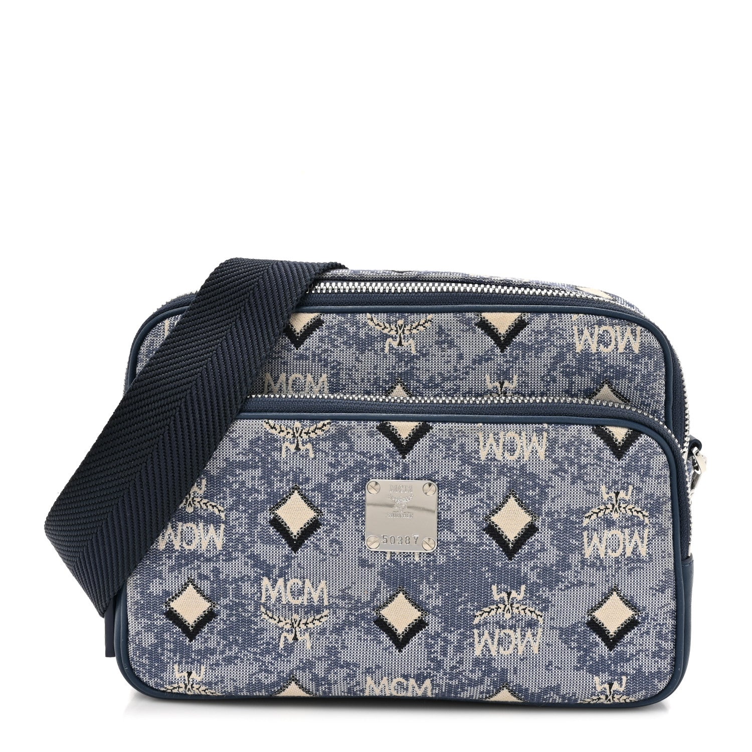 MCM Vintage Jacquard Monogram Small Aren Crossbody Blue 1 of 11