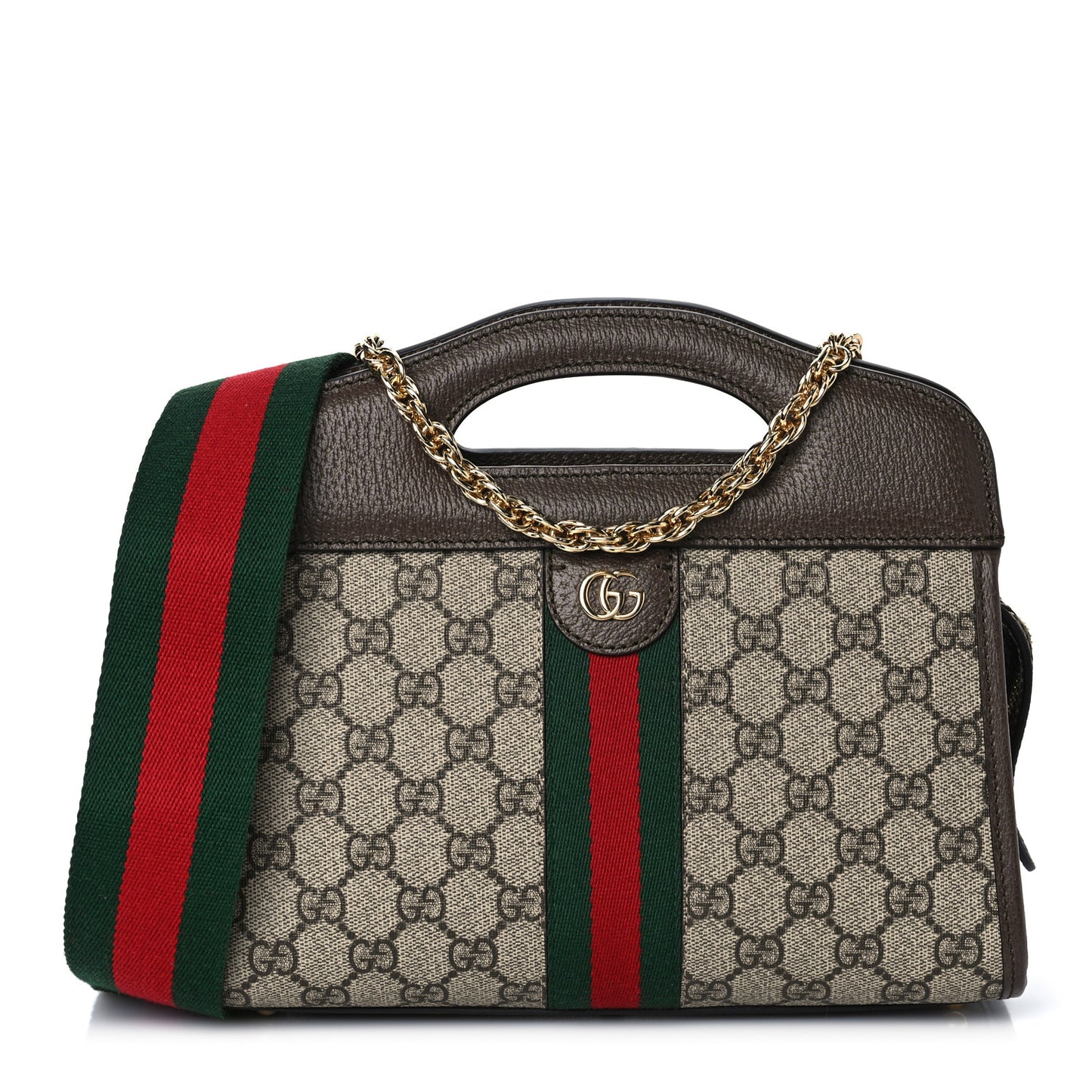 GG Supreme Monogram Textured Dollar Calfskin Web Small Ophidia Slip Handle Tote Beige Ebony New Acero