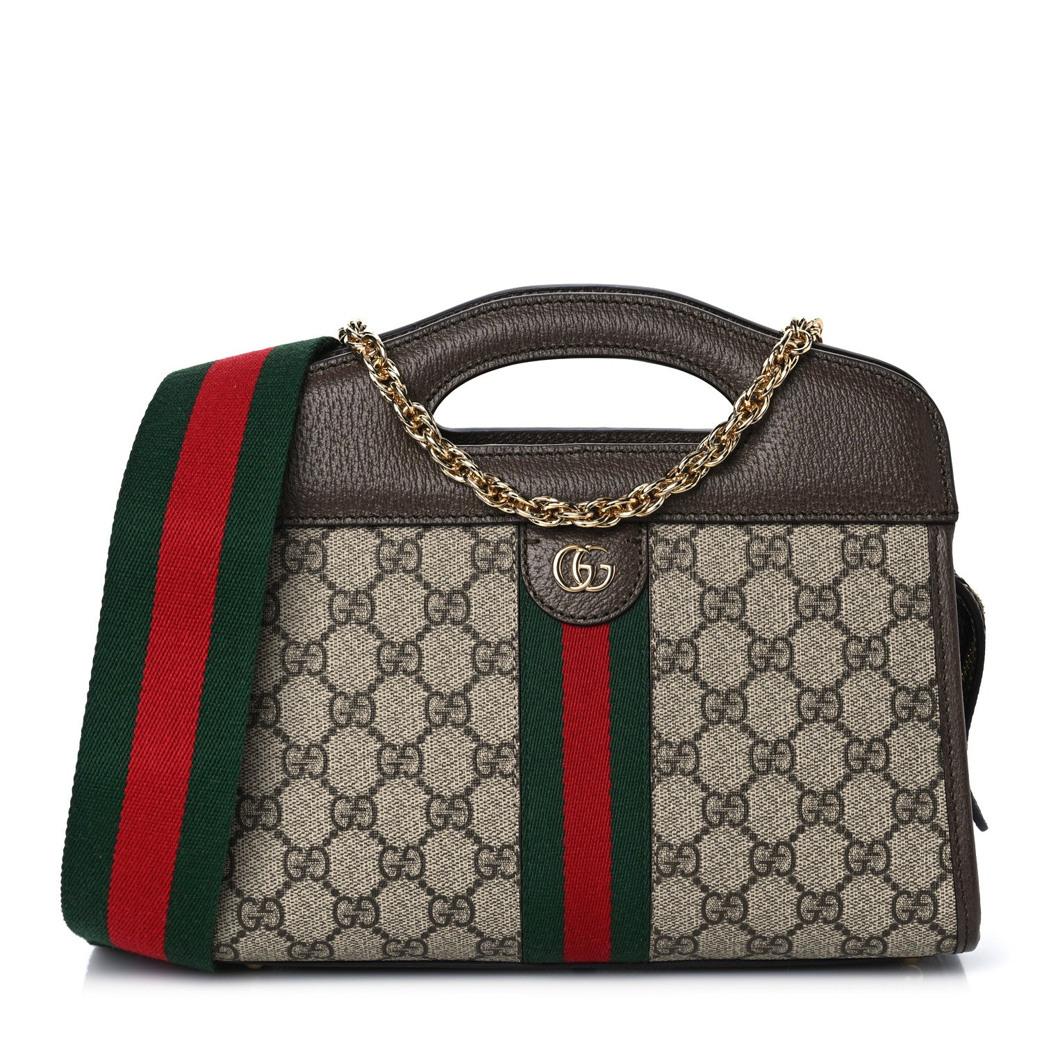 Gucci GG Supreme Monogram Textured Dollar Calfskin Web Small Ophidia Slip Handle Tote Beige Ebony New Acero 1 of 8