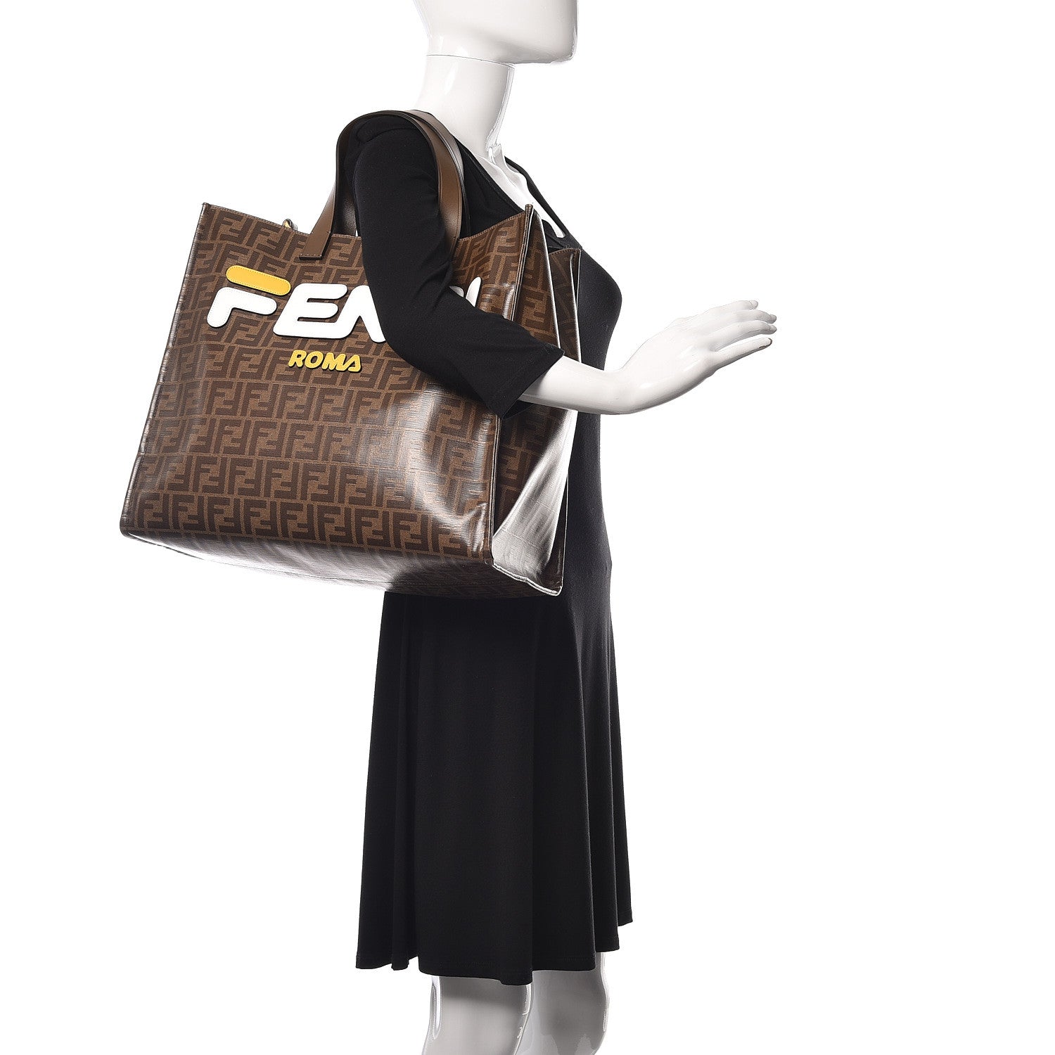 Fendi X FILA Glazed Fabric FF 1974 Mania Shopping Tote Bag Mogano Panna White 2 of 10