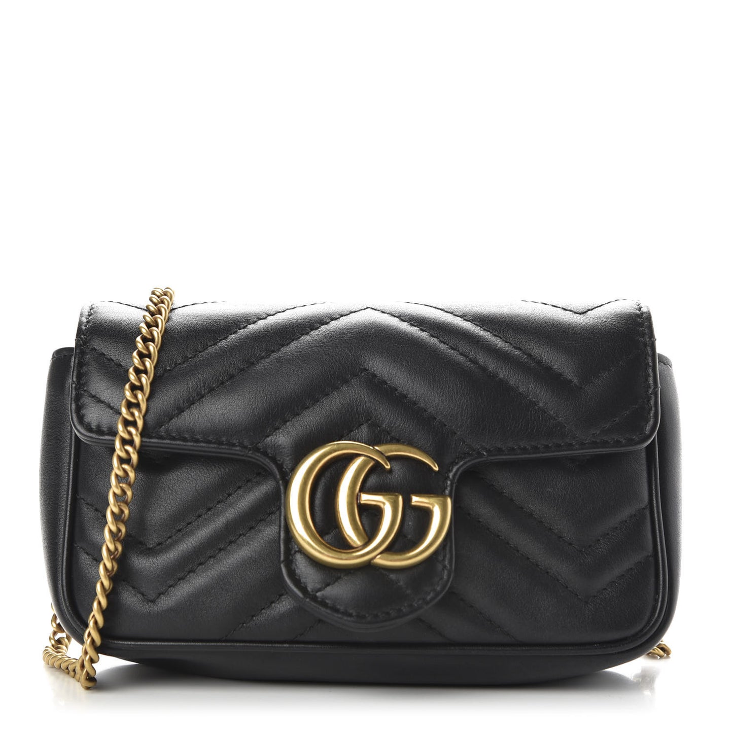 Calfskin Matelasse Super Mini GG Marmont Shoulder Bag Black