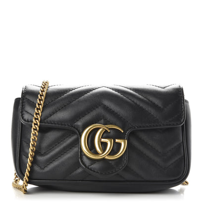 Gucci Calfskin Matelasse Super Mini GG Marmont Shoulder Bag Black 1 of 10