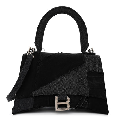 Balenciaga Denim Patchwork Small Hourglass Top Handle Bag Washed Black 1 of 9