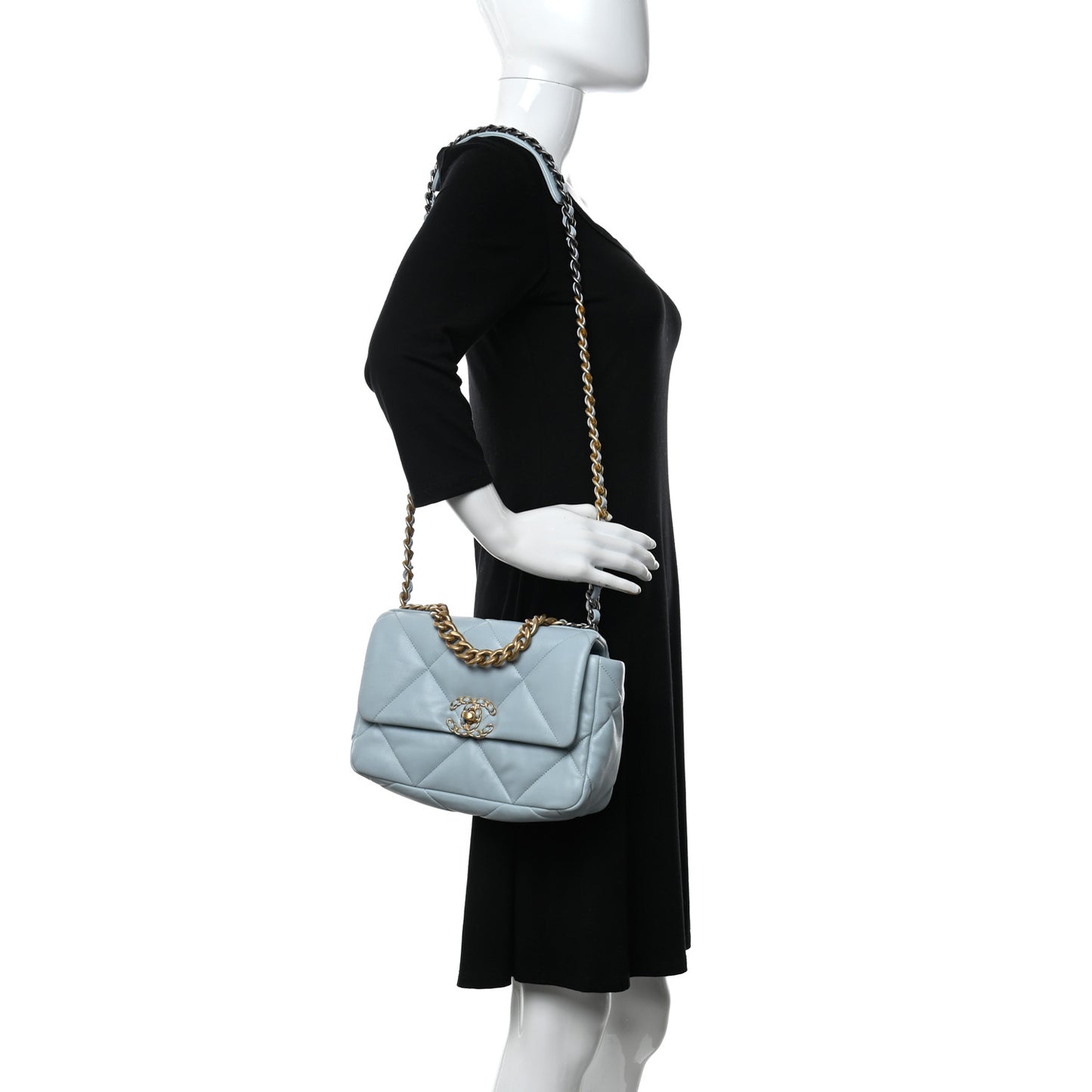 Lambskin Quilted Medium Chanel 19 Flap Light Blue