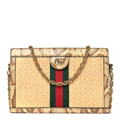 Gucci Raffia Elaphe GG Small Ophidia Chain Shoulder Bag Natural Cream Brown 1 of 12