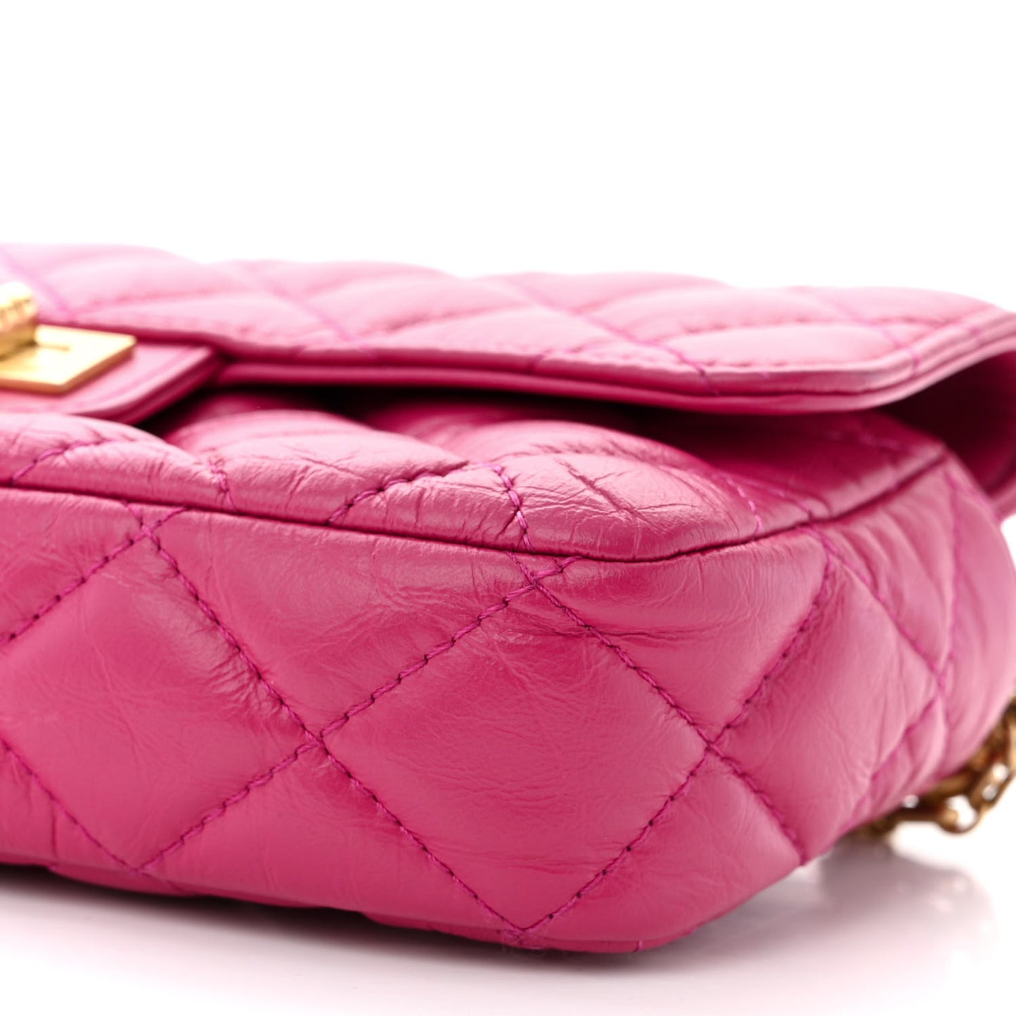 Aged Calfskin Quilted 2.55 Reissue Phone Holder With Chain Fuchsia
