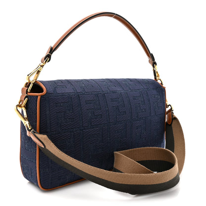 Fendi Denim Vitello King FF Embroidered Large Baguette Blue Cuoio 3 of 13