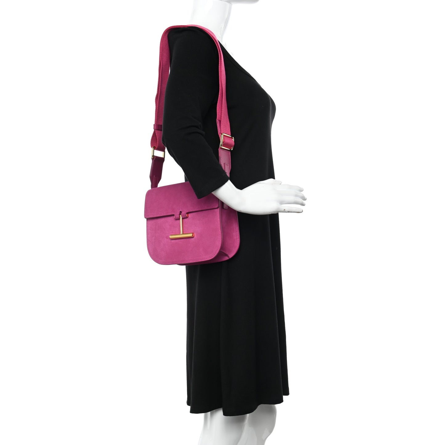 Suede T Clasp Tara Crossbody Bag Berry Pink