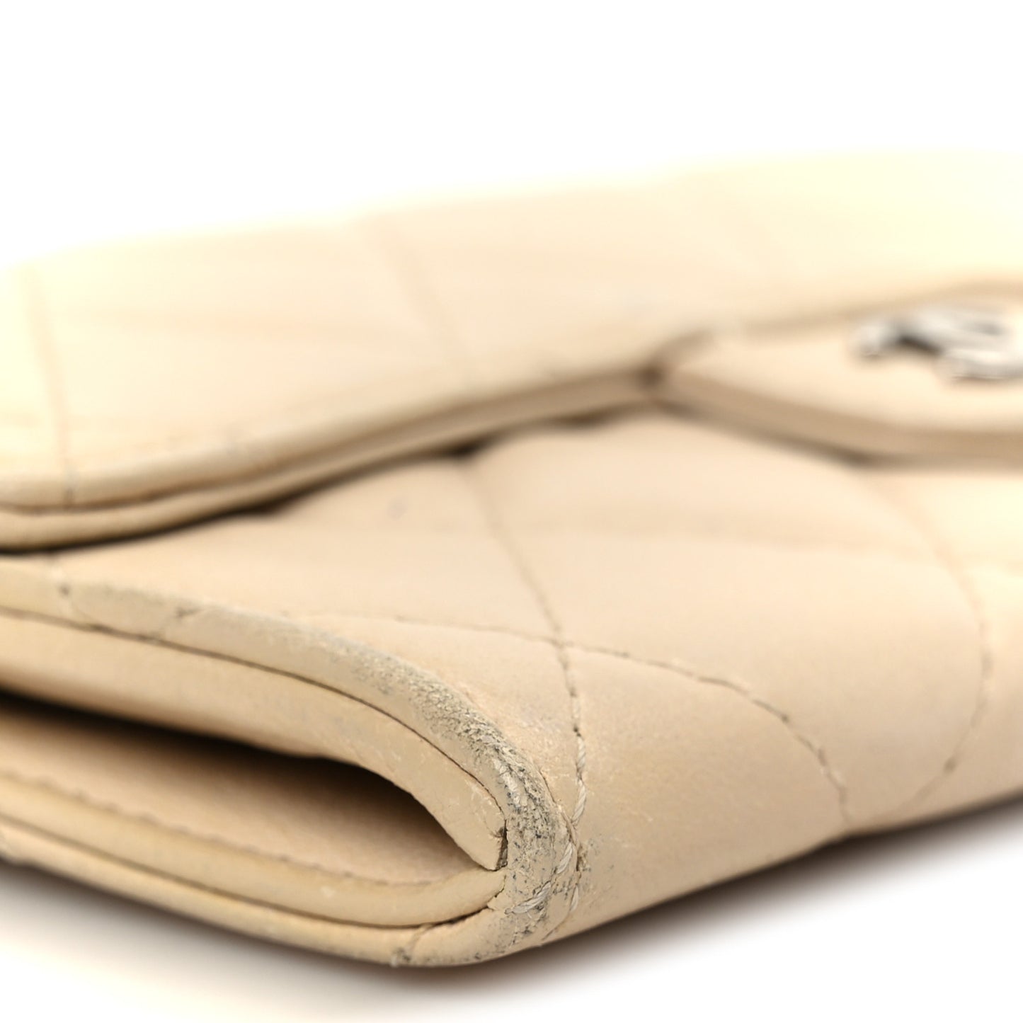 Lambskin Quilted Small Flap Wallet Light Beige