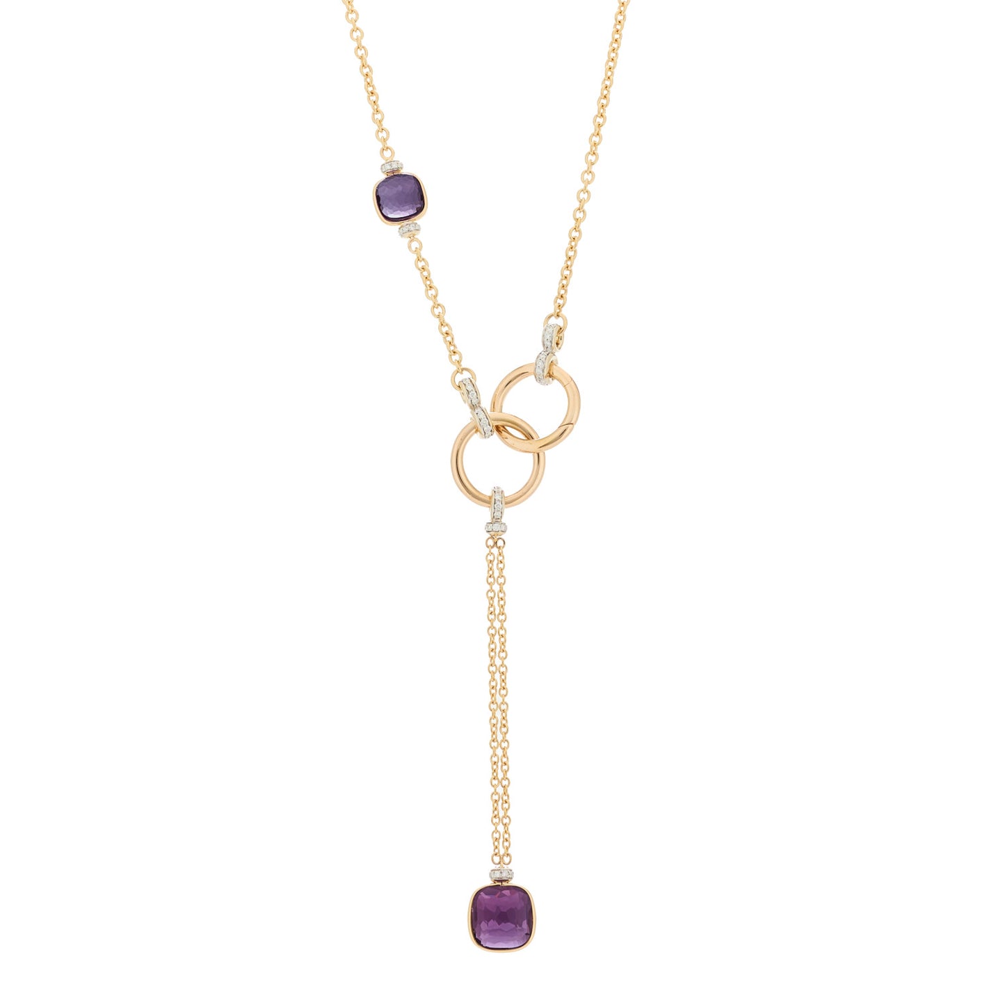 18K Rose White Gold Diamond Amethyst Nudo Lariat Necklace