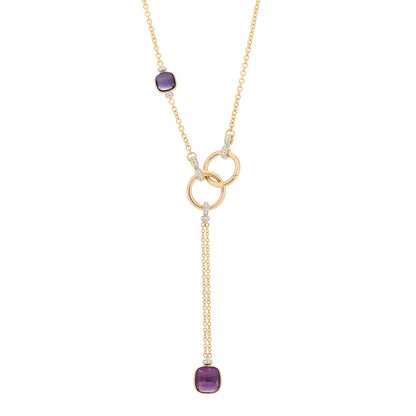 Pomellato 18K Rose White Gold Diamond Amethyst Nudo Lariat Necklace 1 of 7