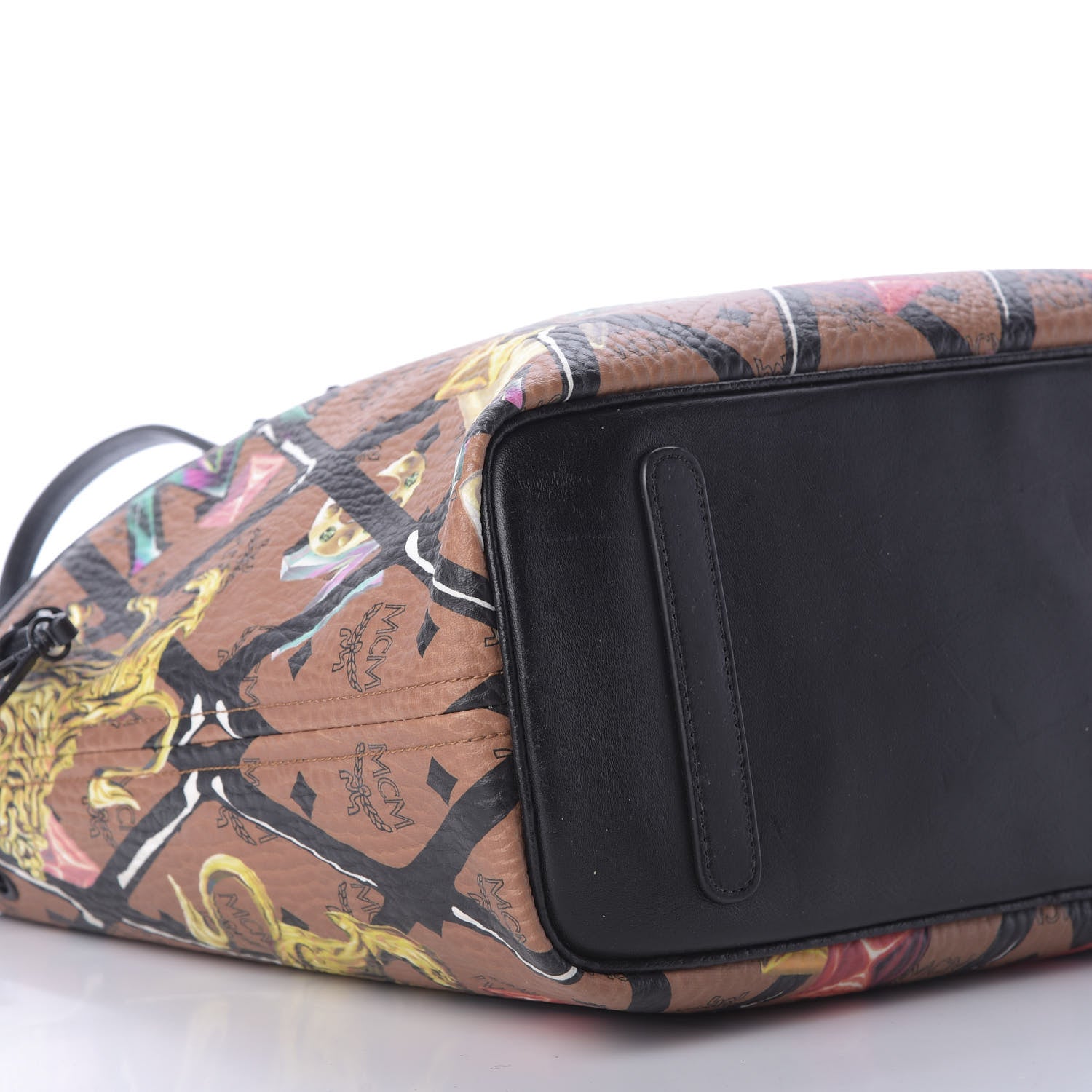 MCM Visetos Calfskin Motif Rombi Lion Printed Reversible Shopper Tote Cognac 7 of 10