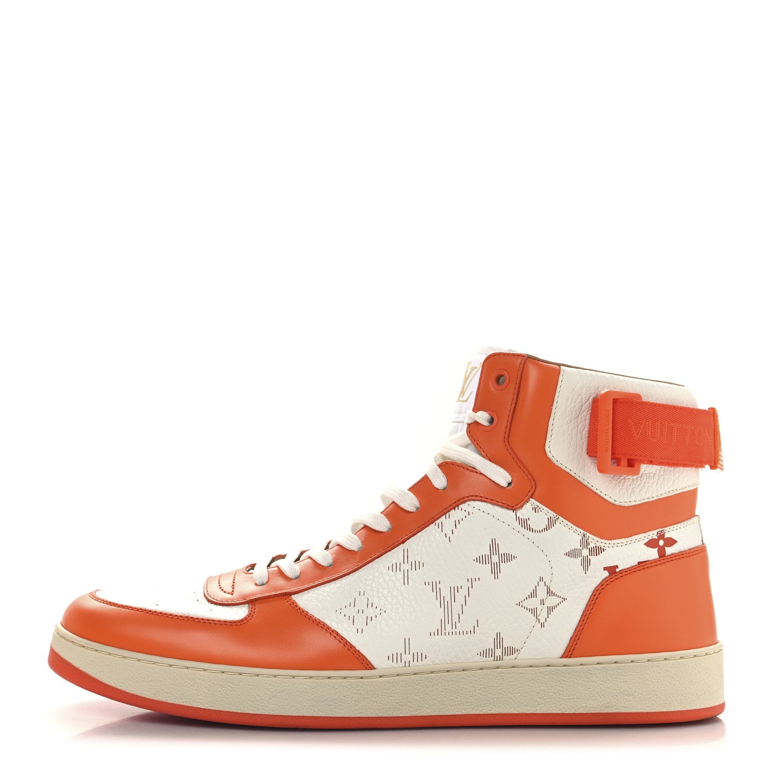 Louis Vuitton Calfskin Monogram Rivoli High Top Sneakers 10 Orange 1 of 9