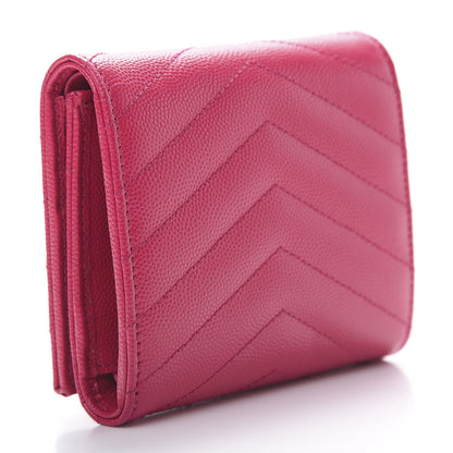 Saint Laurent Grain De Poudre Matelasse Chevron Monogram Compact Wallet Bubblegum 3 of 9