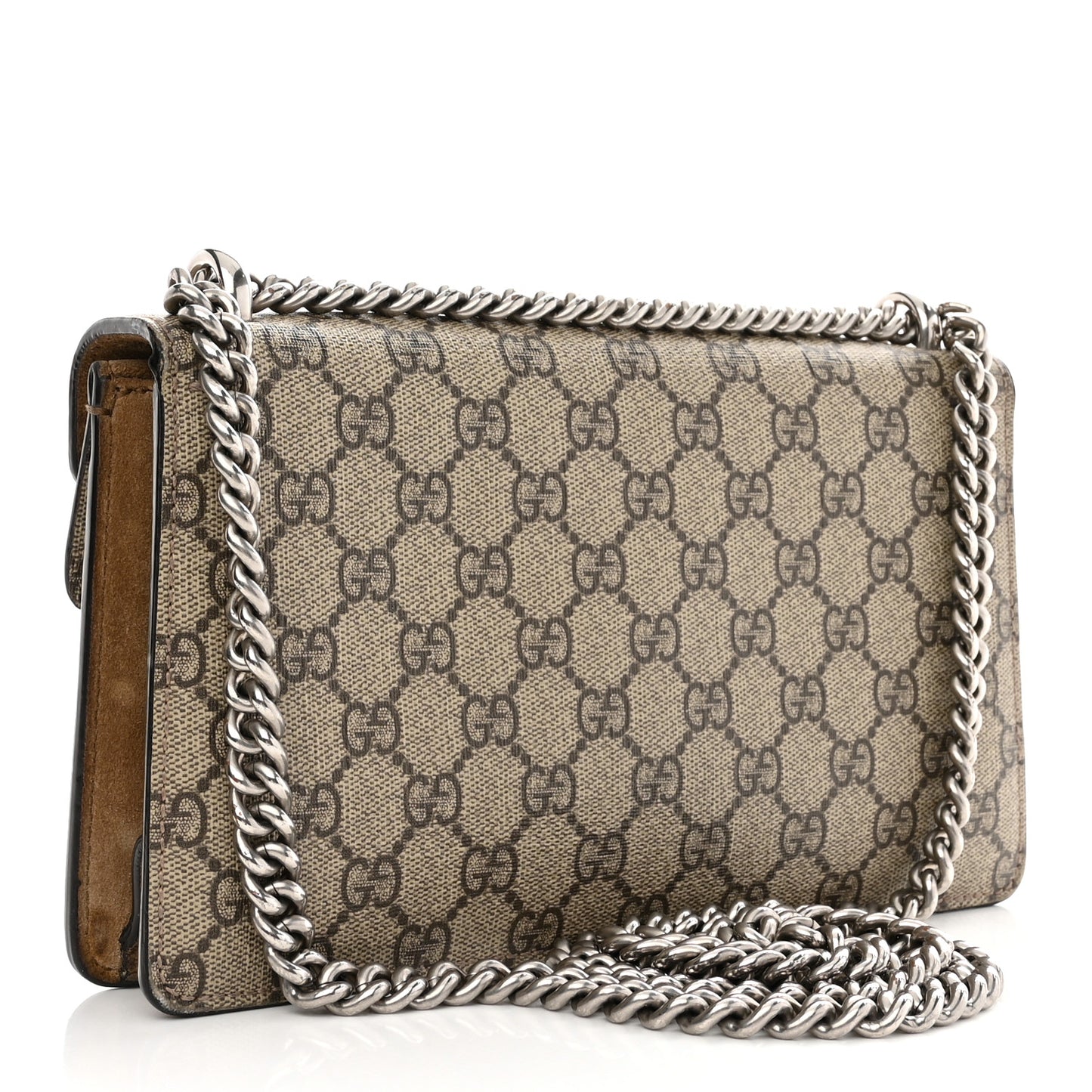 GG Supreme Monogram Suede Crystal Small Dionysus Shoulder Bag Beige Ebony Taupe