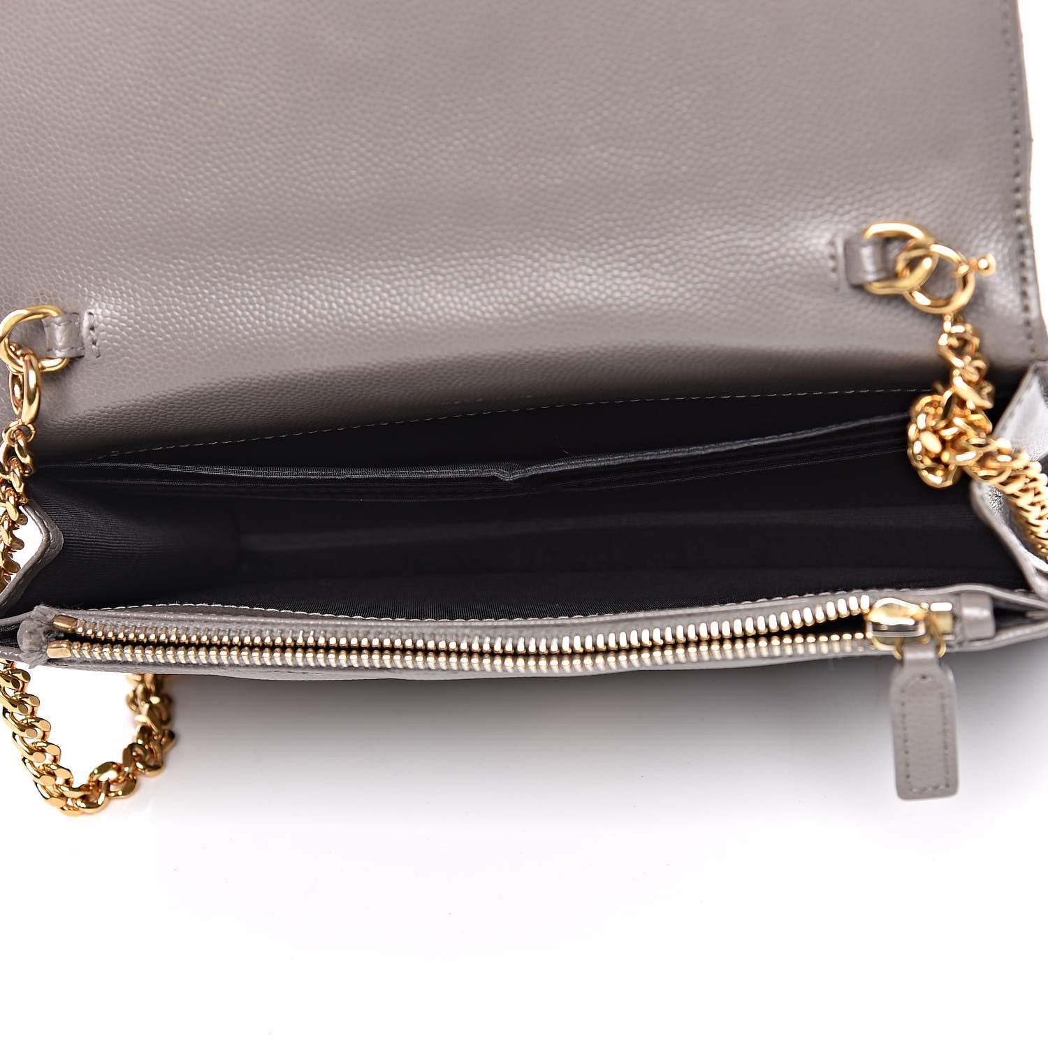 Saint Laurent Grain De Poudre Matelasse Chevron Monogram Chain Wallet Fog 5 of 15