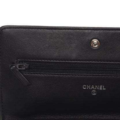 Chanel Lambskin Camellia Embossed Wallet on Chain WOC Black 9 of 12