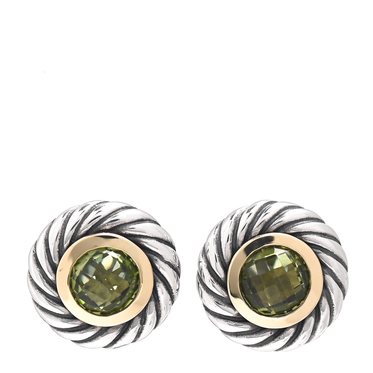 Sterling Silver 18K Yellow Gold Peridot Cookie Cable Earrings