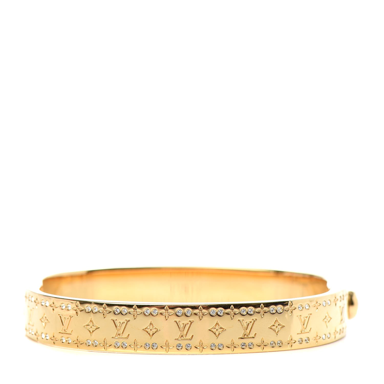 Louis Vuitton Brass Crystal Monogram Nanogram Strass Cuff S Gold 1 of 6