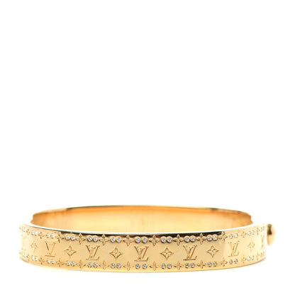 Louis Vuitton Brass Crystal Monogram Nanogram Strass Cuff S Gold 1 of 6