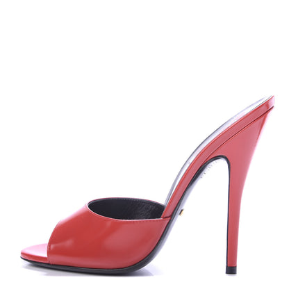 Gucci Polished Calfskin Scarlet High Heel Slide Sandals 40 Heron Red 1 of 8