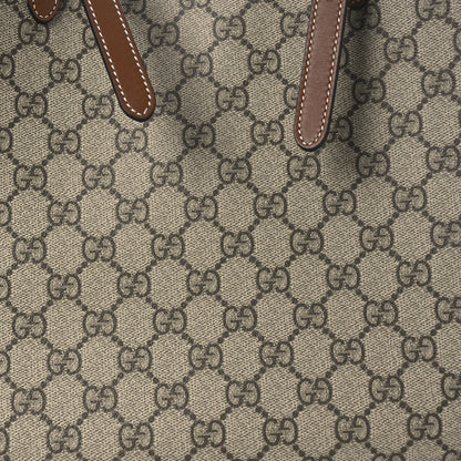 Gucci GG Supreme Monogram Emblem Large Tote Bag Beige Dark Brown 7 of 10